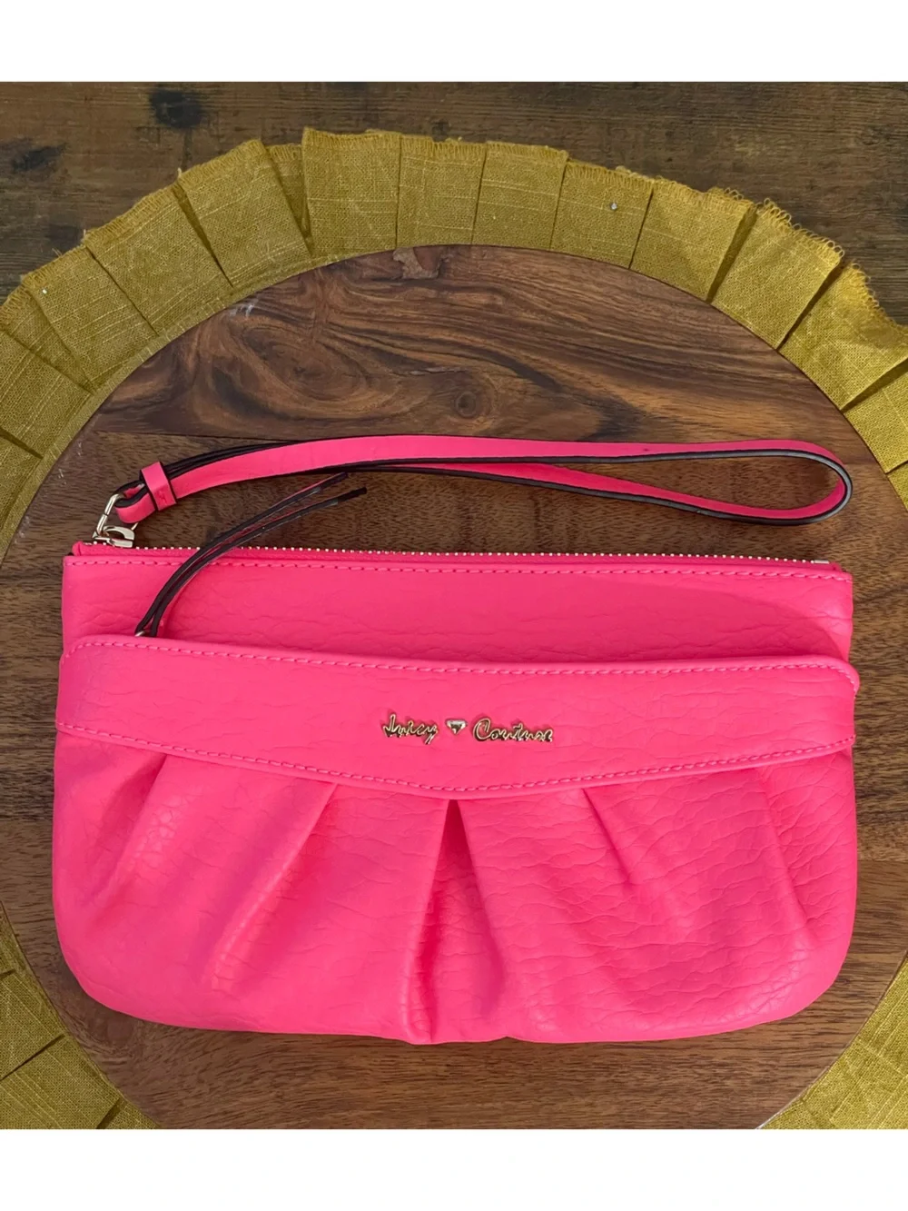 JUICY COUTURE Neon Pink Vegan Leather Double Zip Wristlet